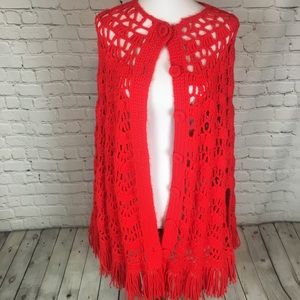 Vintage Fringed Crocheted Poncho